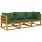 vidaXL Juego muebles de jardín 3 piezas madera maciza y cojines verdes vidaXL Juego muebles de jardín 3 piezas madera maciza y cojines verdes