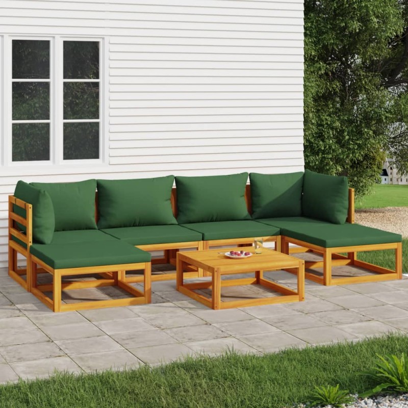 vidaXL Juego muebles de jardín 7 piezas madera maciza y cojines verdes vidaXL Juego muebles de jardín 7 piezas madera maciza y cojines verdes