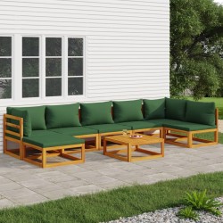vidaXL Set de muebles de jardín 8 pzas madera maciza con cojines verde