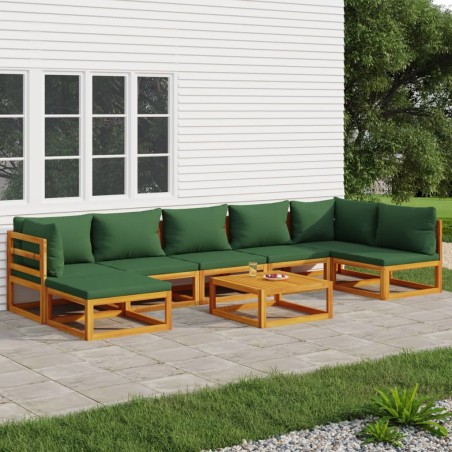 vidaXL Set de muebles de jardín 8 pzas madera maciza con cojines verde