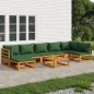 vidaXL Set de muebles de jardín 8 pzas madera maciza con cojines verde vidaXL Set de muebles de jardín 8 pzas madera maciza con cojines verde