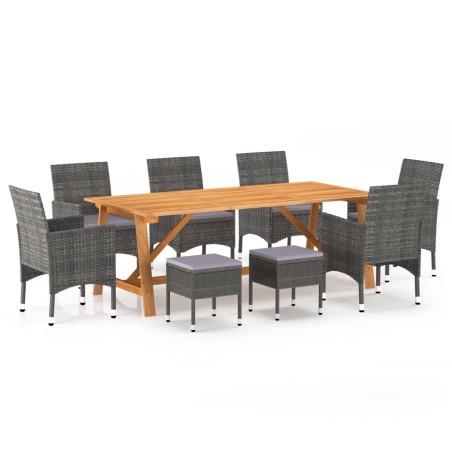vidaXL Juego de comedor para jardín de 9 piezas gris