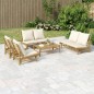 vidaXL Set de muebles de jardín 5 piezas bambú y cojines blanco crema vidaXL Set de muebles de jardín 5 piezas bambú y cojines blanco crema