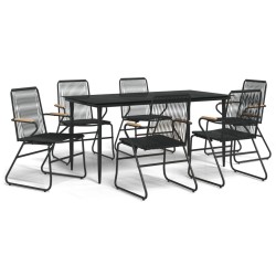 vidaXL Juego de comedor para jardín 7 piezas ratán PVC negro