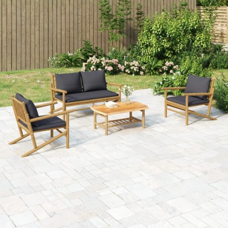 vidaXL Set de muebles de jardín 4 piezas bambú con cojines gris oscuro