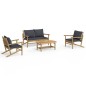 vidaXL Set de muebles de jardín 4 piezas bambú con cojines gris oscuro vidaXL Set de muebles de jardín 4 piezas bambú con cojines gris oscuro