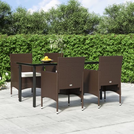 vidaXL Juego de comedor de jardín 5 piezas con cojines marrón y negro