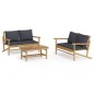 vidaXL Set de muebles de jardín 3 piezas bambú con cojines gris oscuro vidaXL Set de muebles de jardín 3 piezas bambú con cojines gris oscuro