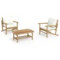 vidaXL Set de muebles de jardín 3 piezas bambú y cojines blanco crema vidaXL Set de muebles de jardín 3 piezas bambú y cojines blanco crema