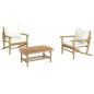 vidaXL Set de muebles de jardín 3 piezas bambú y cojines blanco crema vidaXL Set de muebles de jardín 3 piezas bambú y cojines blanco crema