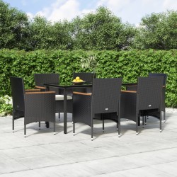 vidaXL Juego de comedor de jardín 7 piezas con cojines negro