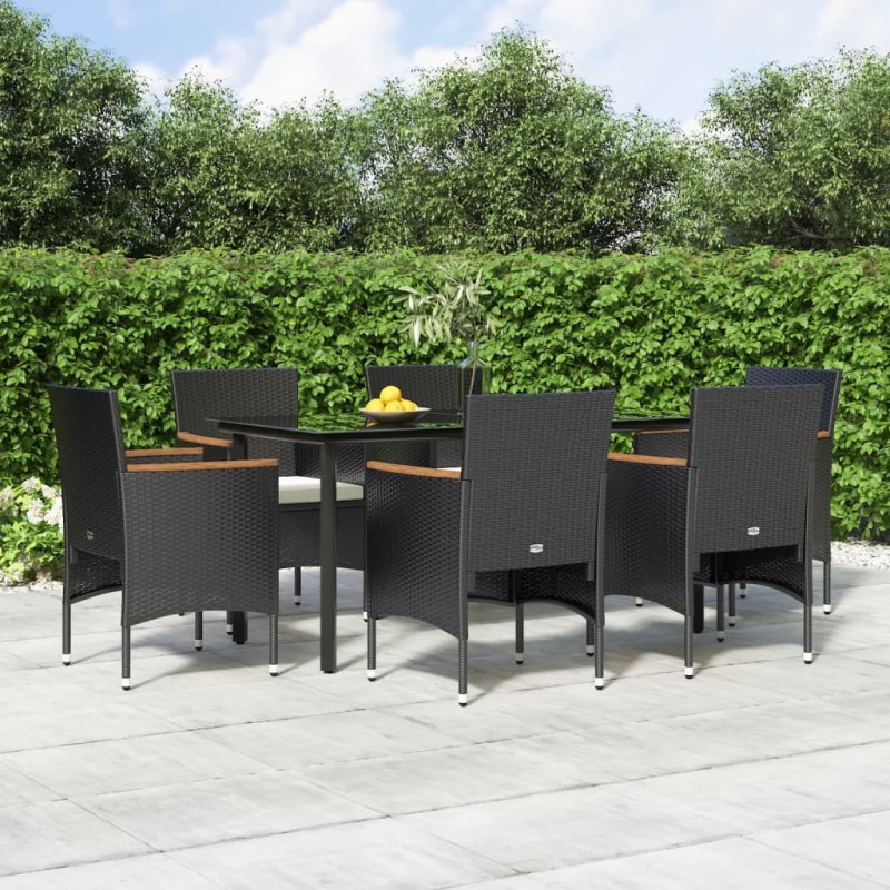 vidaXL Juego de comedor de jardín 7 piezas con cojines negro vidaXL Juego de comedor de jardín 7 piezas con cojines negro