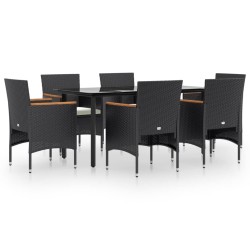 vidaXL Juego de comedor de jardín 7 piezas con cojines negro