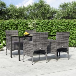 vidaXL Juego de comedor para jardín 5 piezas con cojines gris y negro