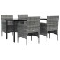 vidaXL Juego de comedor para jardín 5 piezas con cojines gris y negro