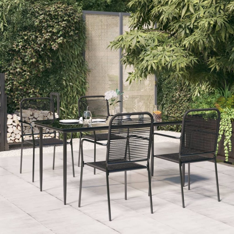 vidaXL Juego de comedor jardín 5 pzas acero y cuerda de algodón negro vidaXL Juego de comedor jardín 5 pzas acero y cuerda de algodón negro
