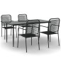 vidaXL Juego de comedor jardín 5 pzas acero y cuerda de algodón negro vidaXL Juego de comedor jardín 5 pzas acero y cuerda de algodón negro