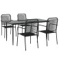 vidaXL Juego de comedor jardín 5 pzas acero y cuerda de algodón negro vidaXL Juego de comedor jardín 5 pzas acero y cuerda de algodón negro