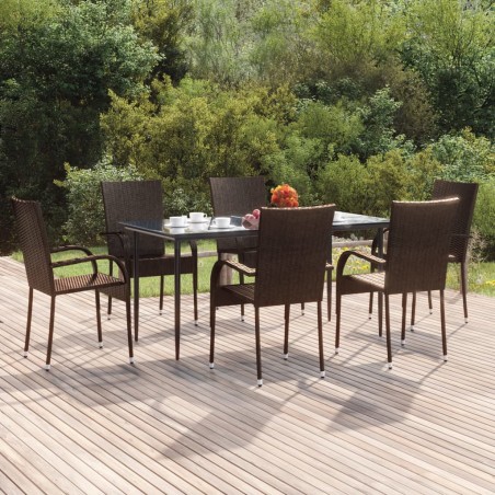 vidaXL Juego de comedor de jardín 7 piezas ratán sintético marrón