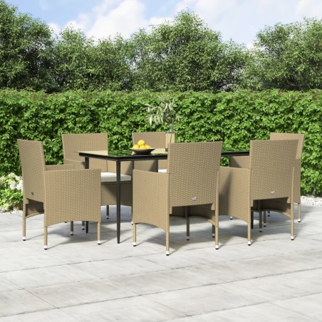 vidaXL Juego de comedor de jardín 7 piezas con cojines beige y negro