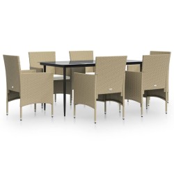 vidaXL Juego de comedor de jardín 7 piezas con cojines beige y negro