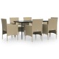 vidaXL Juego de comedor de jardín 7 piezas con cojines beige y negro