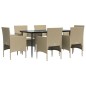 vidaXL Juego de comedor de jardín 7 piezas con cojines beige y negro