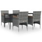 vidaXL Juego de comedor para jardín 5 piezas con cojines gris y negro vidaXL Juego de comedor para jardín 5 piezas con cojines gris y negro