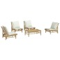 vidaXL Set de muebles de jardín 5 piezas bambú y cojines blanco crema vidaXL Set de muebles de jardín 5 piezas bambú y cojines blanco crema