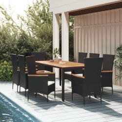 vidaXL Set de comedor de jardín 9 pzas y cojines ratán sintético negro