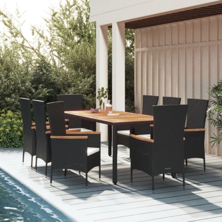 vidaXL Set de comedor de jardín 9 pzas y cojines ratán sintético negro