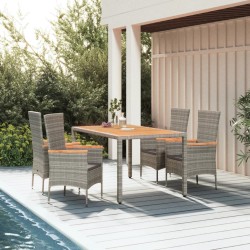 vidaXL Set comedor de jardín 5 piezas con cojines ratán sintético gris