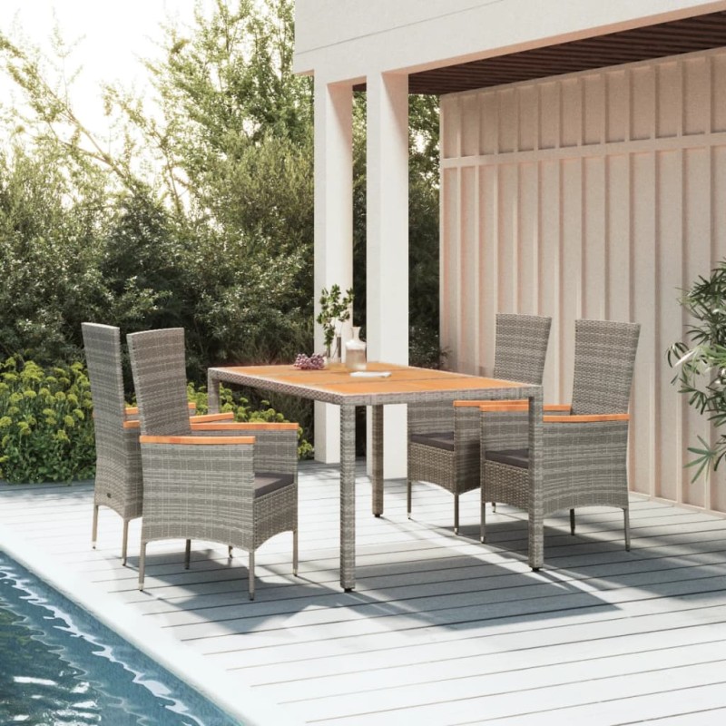 vidaXL Set comedor de jardín 5 piezas con cojines ratán sintético gris vidaXL Set comedor de jardín 5 piezas con cojines ratán sintético gris