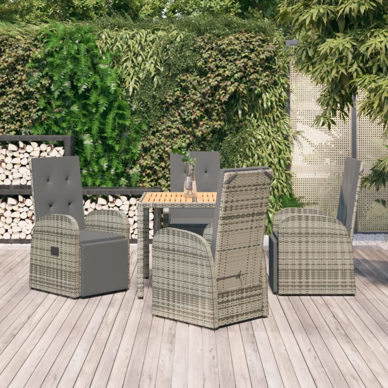 vidaXL Set comedor de jardín 5 piezas con cojines ratán sintético gris vidaXL Set comedor de jardín 5 piezas con cojines ratán sintético gris