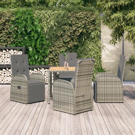 vidaXL Set comedor de jardín 5 piezas con cojines ratán sintético gris