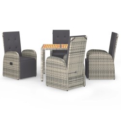 vidaXL Set comedor de jardín 5 piezas con cojines ratán sintético gris