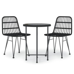 vidaXL Juego de comedor de jardín 3 piezas ratán sintético negro