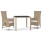 vidaXL Set comedor de jardín 3 pzas con cojines ratán sintético beige