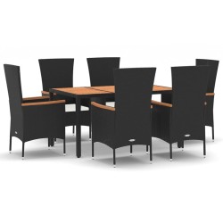vidaXL Set de comedor de jardín 7 pzas y cojines ratán sintético negro