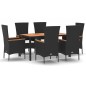 vidaXL Set de comedor de jardín 7 pzas y cojines ratán sintético negro