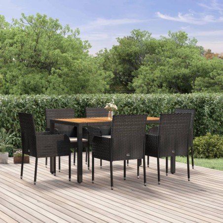 vidaXL Set de comedor de jardín 7 pzas y cojines ratán sintético negro