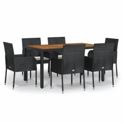 vidaXL Set de comedor de jardín 7 pzas y cojines ratán sintético negro