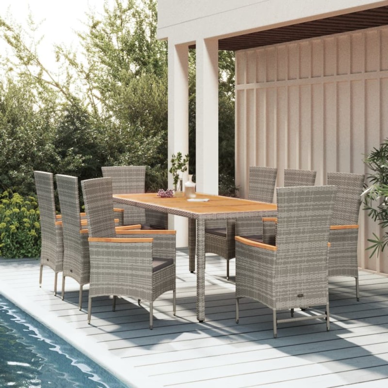 vidaXL Set comedor jardín 9 pzas y cojines ratán sintético gris vidaXL Set comedor jardín 9 pzas y cojines ratán sintético gris