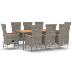 vidaXL Set comedor jardín 9 pzas y cojines ratán sintético gris