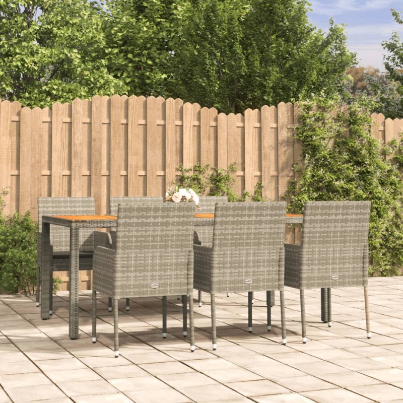 vidaXL Set comedor jardín 7 pzas y cojines ratán sintético gris vidaXL Set comedor jardín 7 pzas y cojines ratán sintético gris