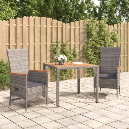 vidaXL Set comedor de jardín 3 piezas con cojines ratán sintético gris