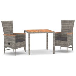 vidaXL Set comedor de jardín 3 piezas con cojines ratán sintético gris
