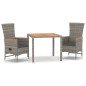 vidaXL Set comedor de jardín 3 piezas con cojines ratán sintético gris vidaXL Set comedor de jardín 3 piezas con cojines ratán sintético gris
