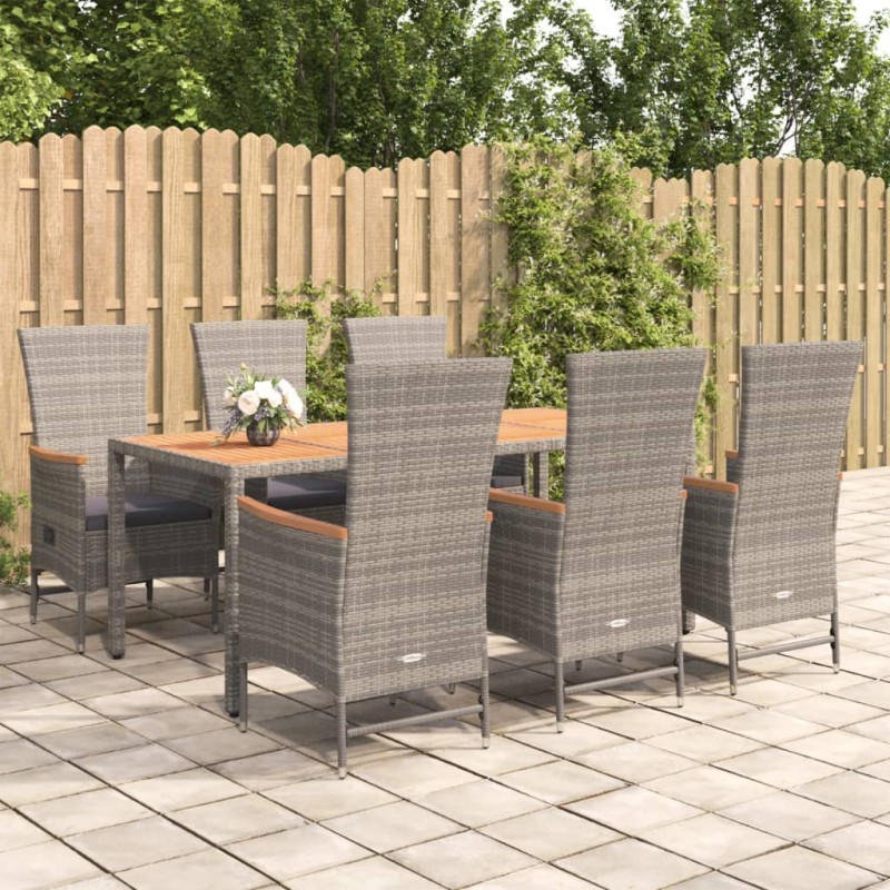 vidaXL Set comedor jardín 7 pzas y cojines ratán sintético gris vidaXL Set comedor jardín 7 pzas y cojines ratán sintético gris