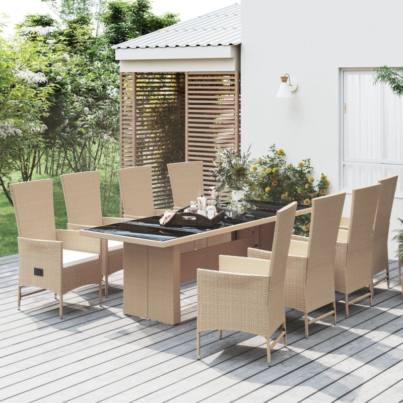 vidaXL Set comedor de jardín 9 pzas con cojines ratán sintético beige vidaXL Set comedor de jardín 9 pzas con cojines ratán sintético beige